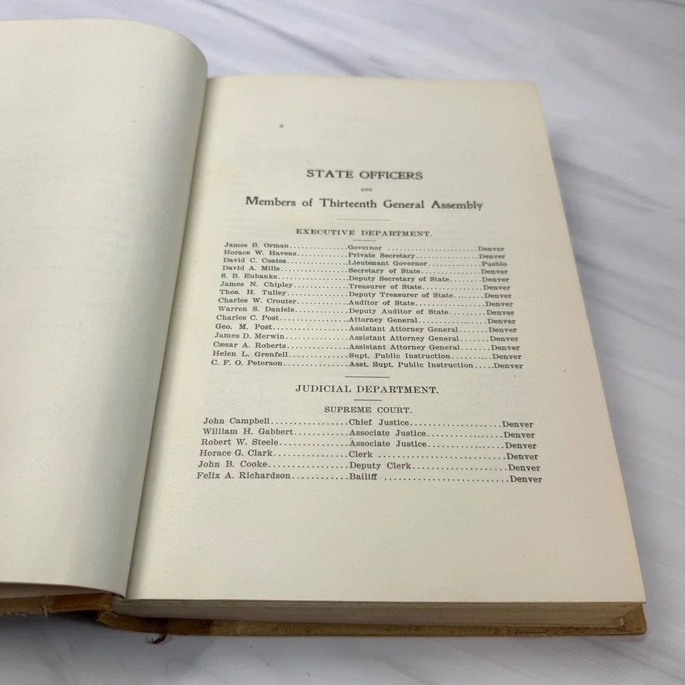 1901 Session Laws of Colorado 13th General Assembly Antique Law Book Hardcover